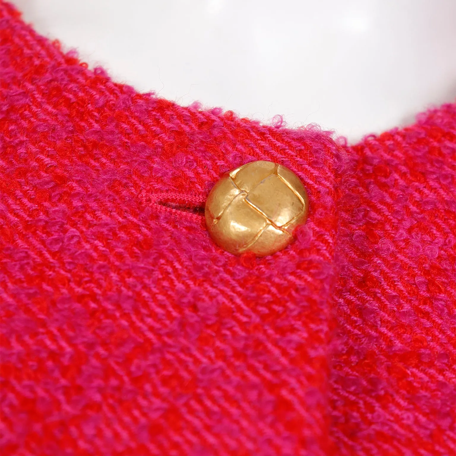 1980s Louis Feraud Pink & Red Boucle Wool Mohair Cropped Jacket