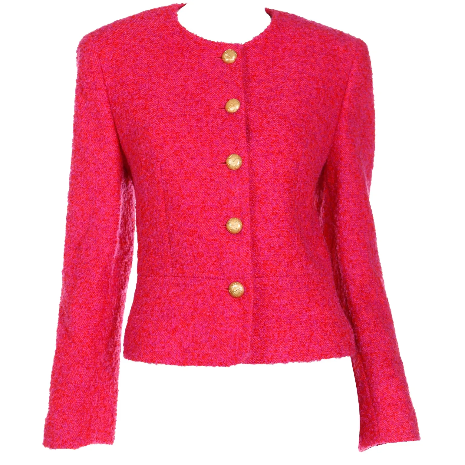 1980s Louis Feraud Pink & Red Boucle Wool Mohair Cropped Jacket