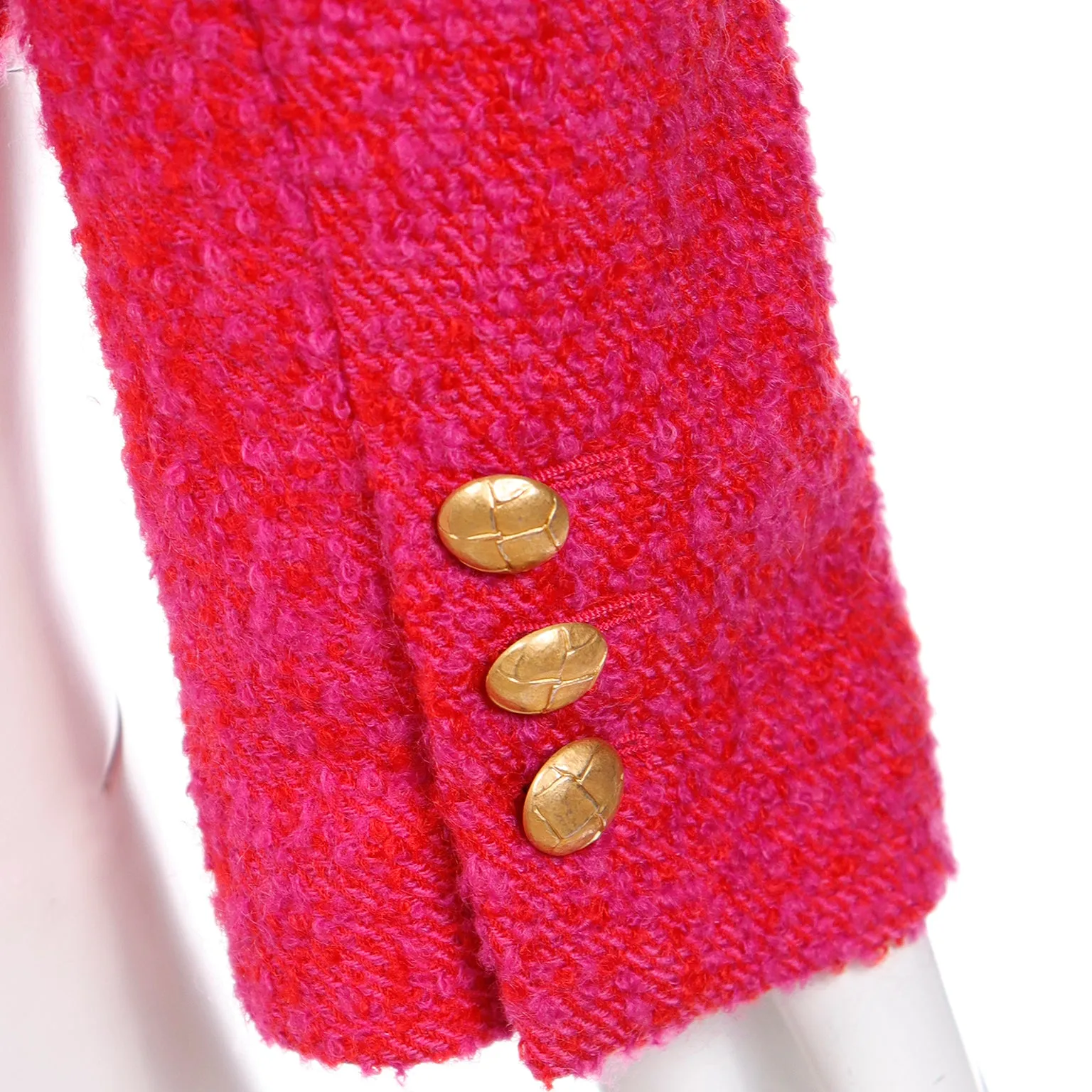 1980s Louis Feraud Pink & Red Boucle Wool Mohair Cropped Jacket