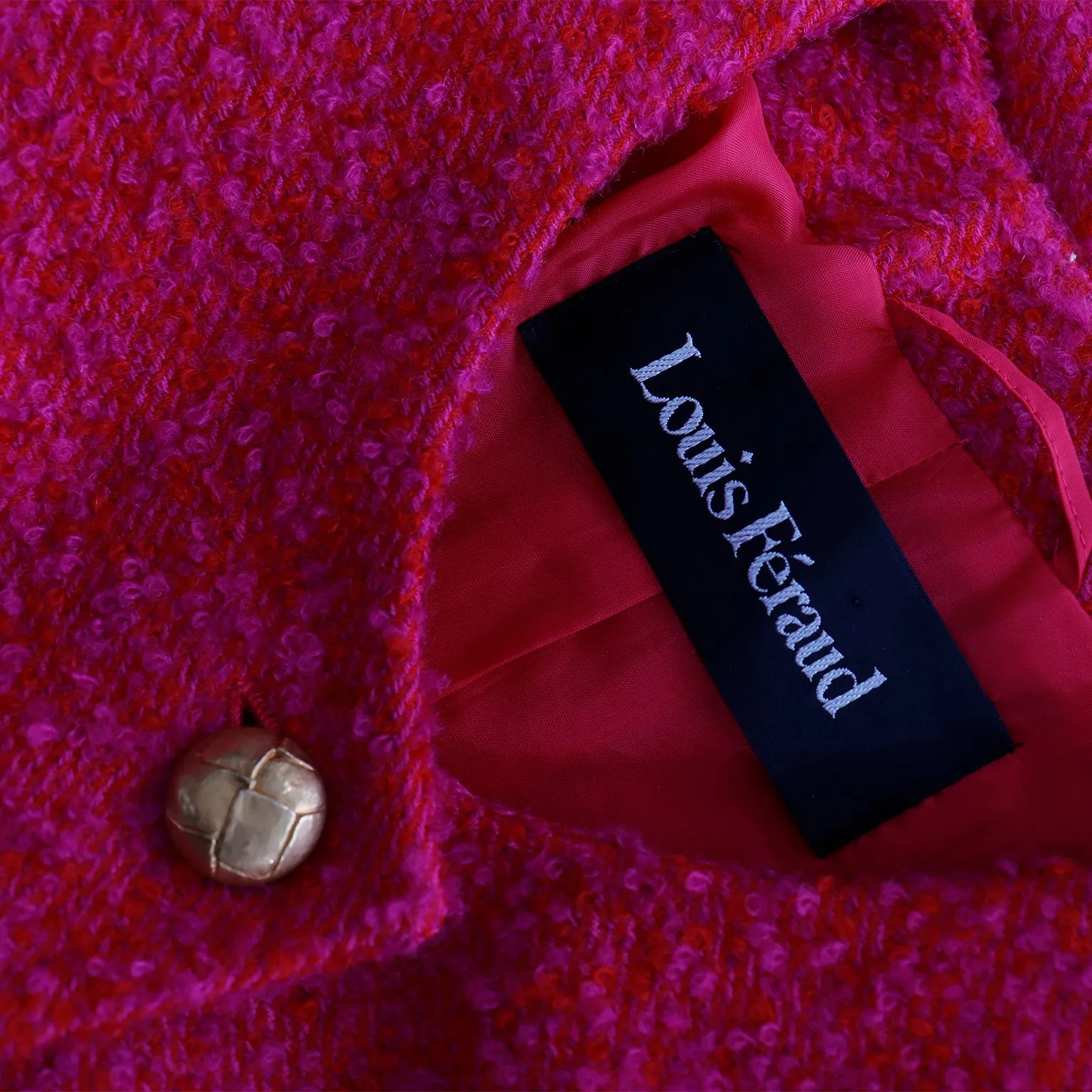 1980s Louis Feraud Pink & Red Boucle Wool Mohair Cropped Jacket