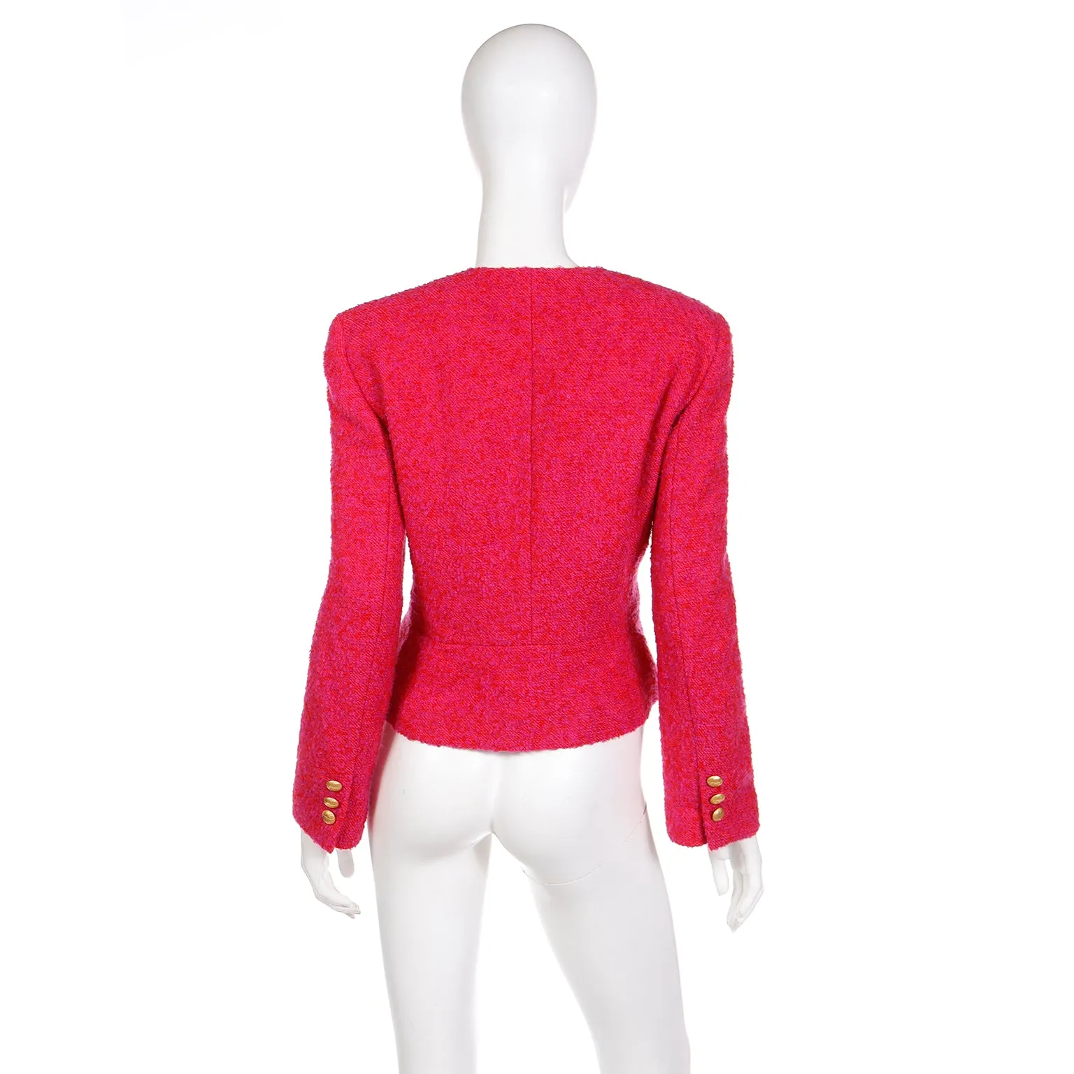 1980s Louis Feraud Pink & Red Boucle Wool Mohair Cropped Jacket