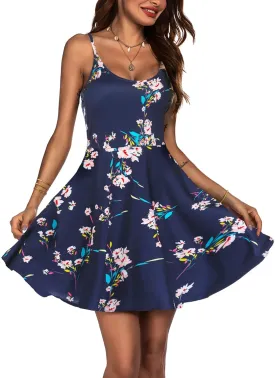 ACEVOG Women's 2025 Summer Dress Adjustable Spaghetti Strap Boho Floral Fit & Flare Beach Sundress