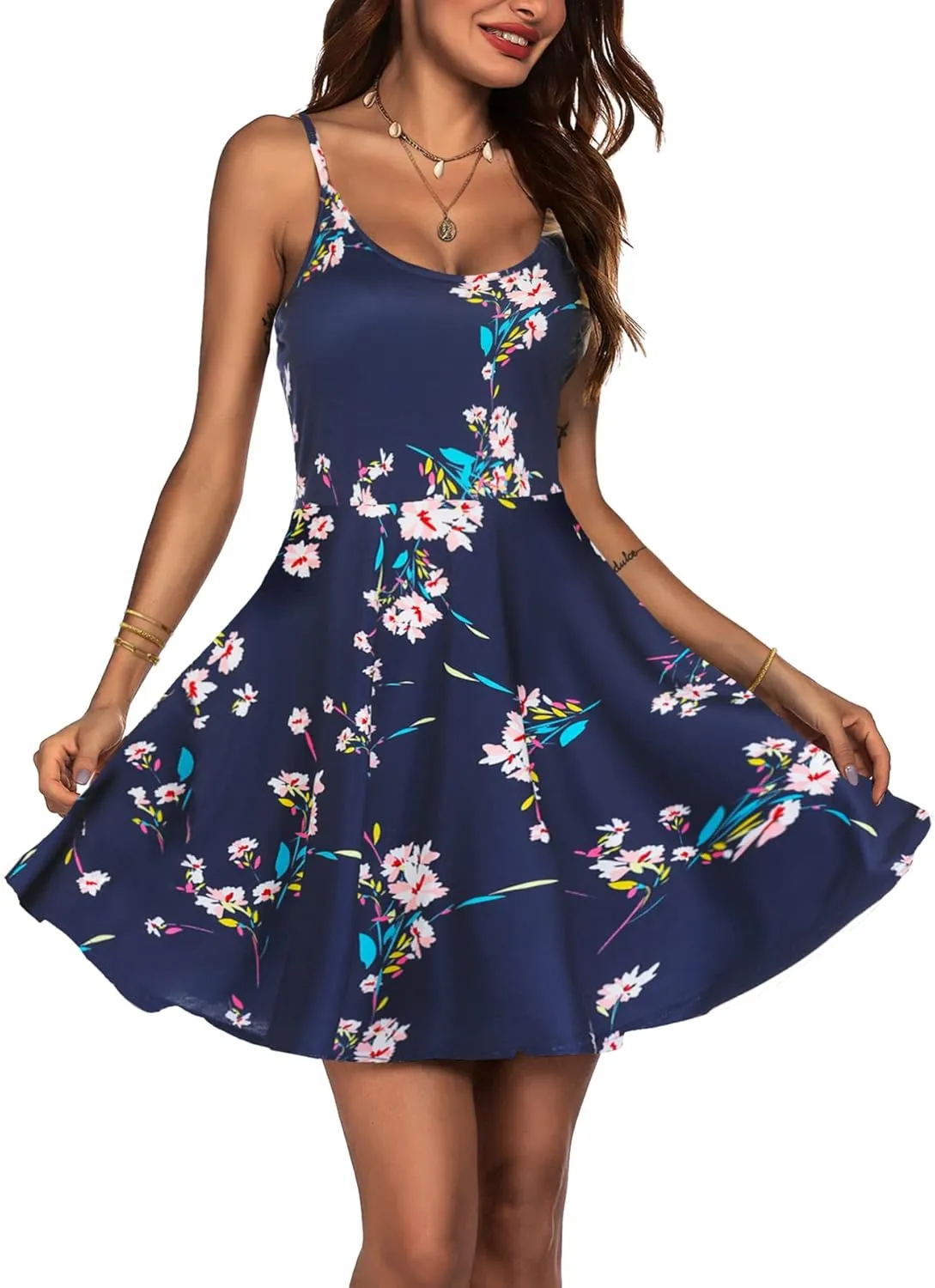 ACEVOG Women's 2025 Summer Dress Adjustable Spaghetti Strap Boho Floral Fit & Flare Beach Sundress