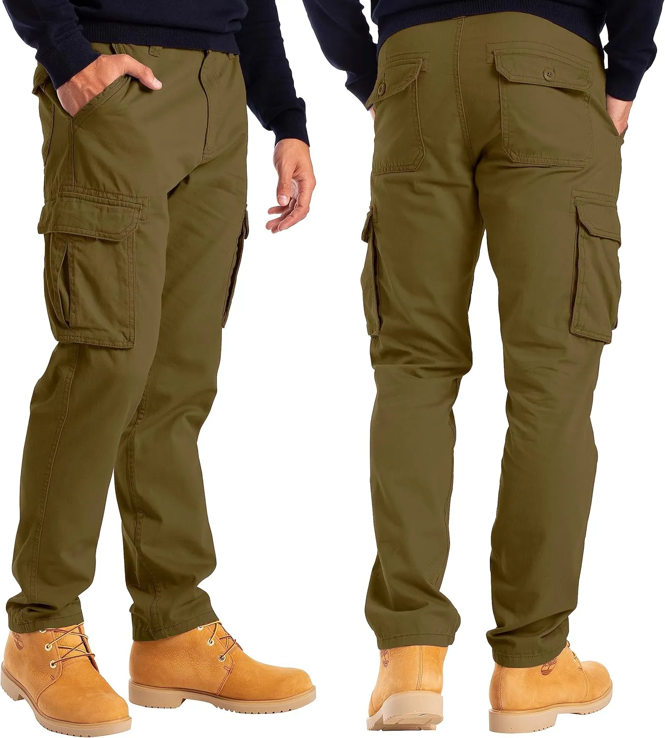 Alamo Mens Slim Fit Cargo Pants - 100% Cotton Heavy Duty Cargo Work Pants for Men