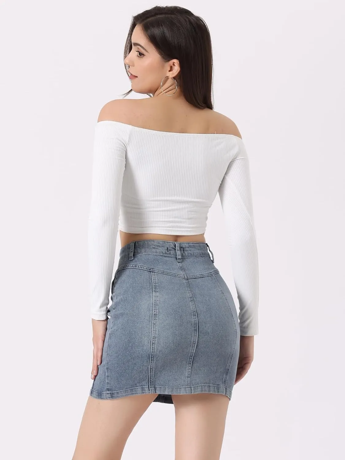 Allegra K Women's Bodycon Denim Skirts Stretch Washed Zip Front Jean Mini Skirt