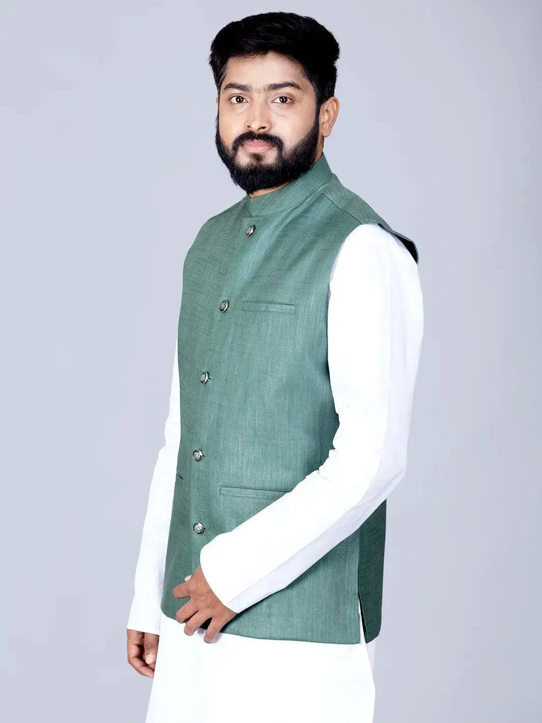 Artichoke Green Handwoven Cotton Modi Jacket