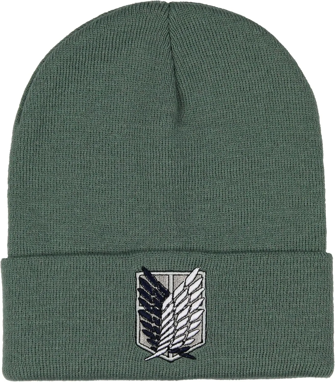Attack on Titan Men's Scout Regiment Embroidered Logo Design Fold Cuff Adult Beanie Hat Cold Weather Grey