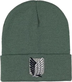 Attack on Titan Men's Scout Regiment Embroidered Logo Design Fold Cuff Adult Beanie Hat Cold Weather Grey