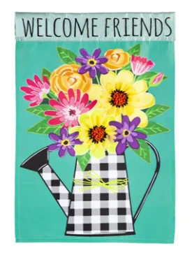 Buffalo Check Watering Can Garden Applique Flag