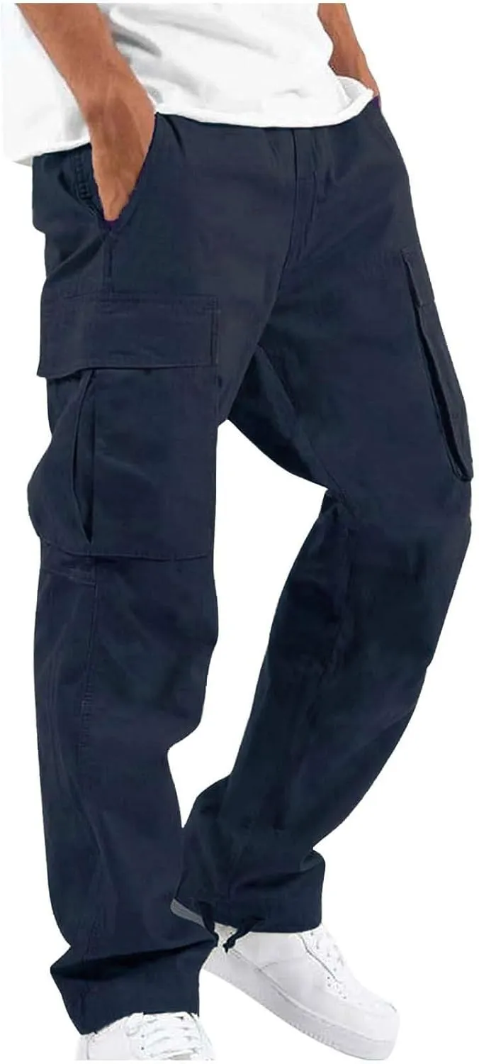Cargo Work Pants for Men Elastic Waist Hiking Pants Plus Size Athletic Joggers with Multi Pockets Outdoor Tactical Pant