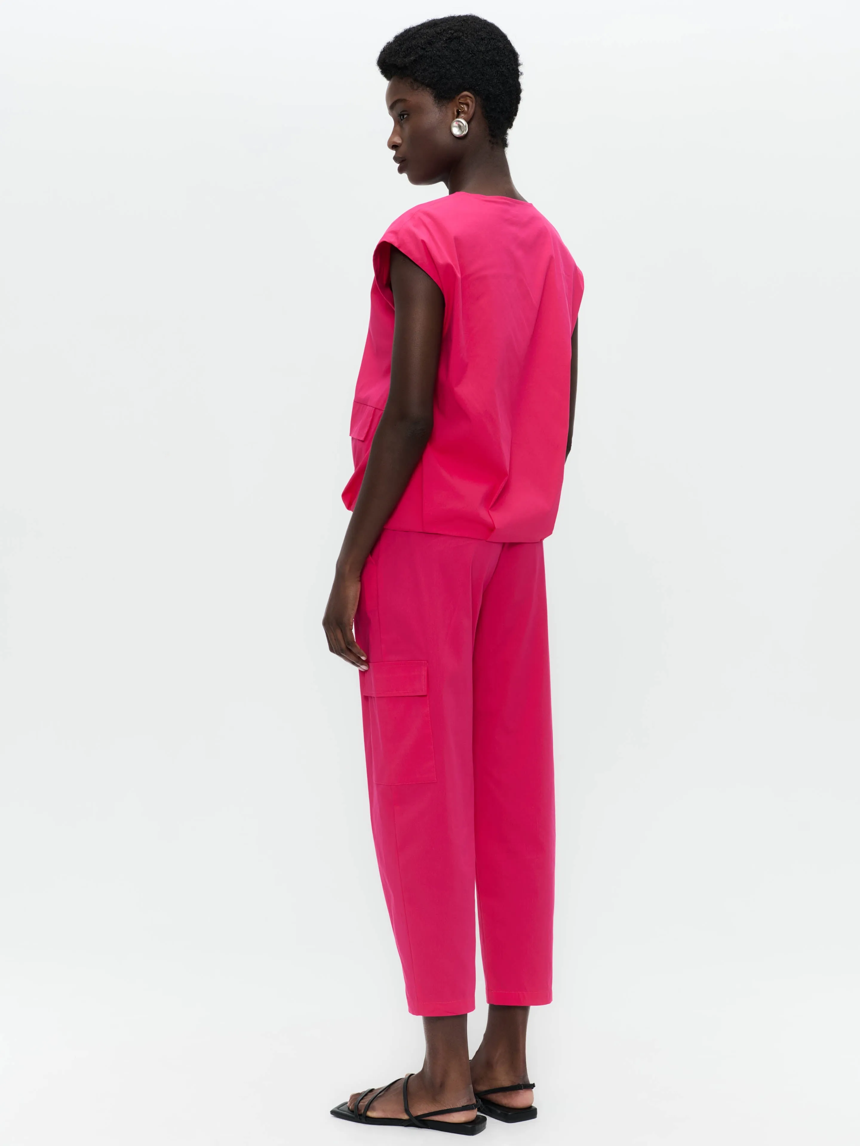 Costante cotton sleeveless jacket | Fuxia