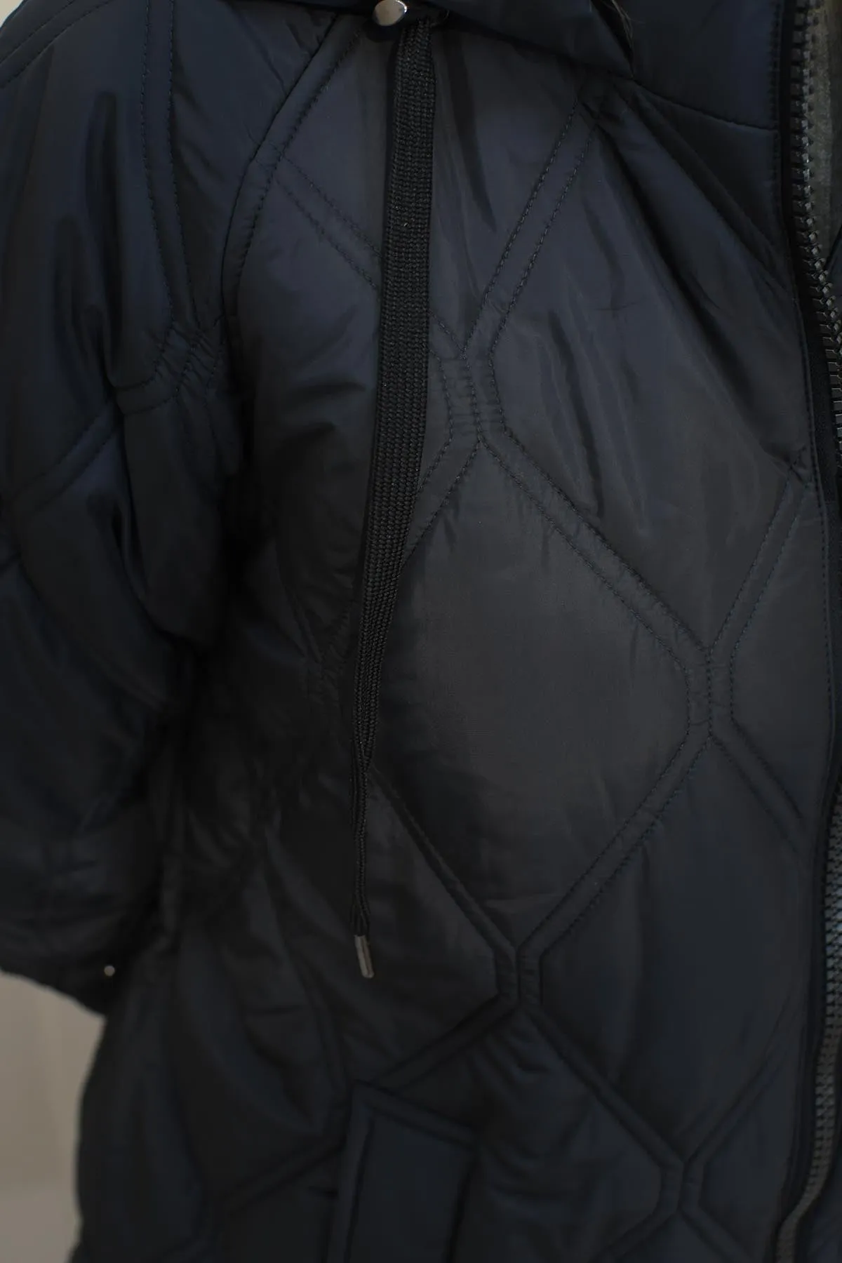 Etage Charcoal Quilted Coat With Drawstring & Hood-1762 1452 177