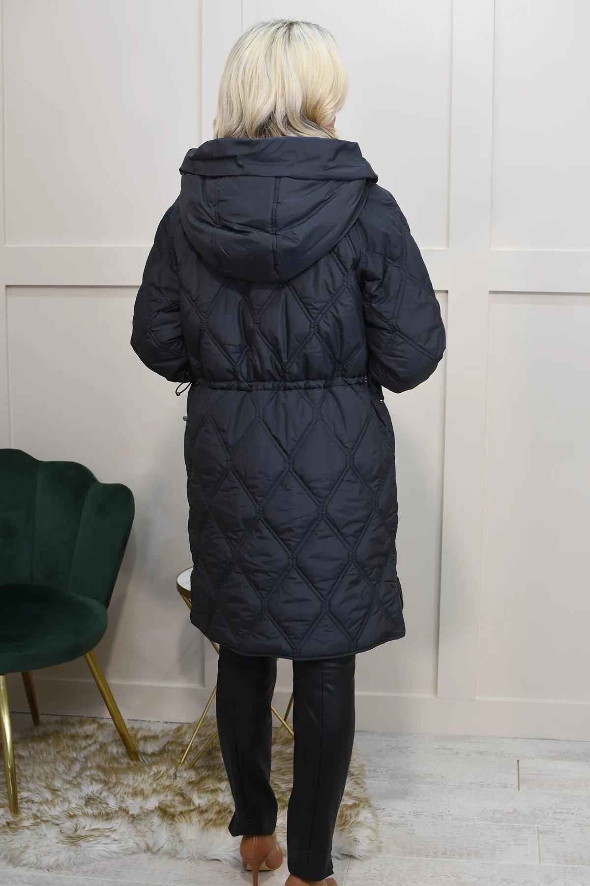 Etage Charcoal Quilted Coat With Drawstring & Hood-1762 1452 177