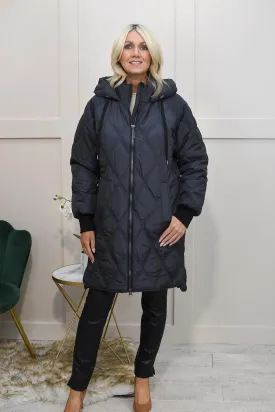 Etage Charcoal Quilted Coat With Drawstring & Hood-1762 1452 177