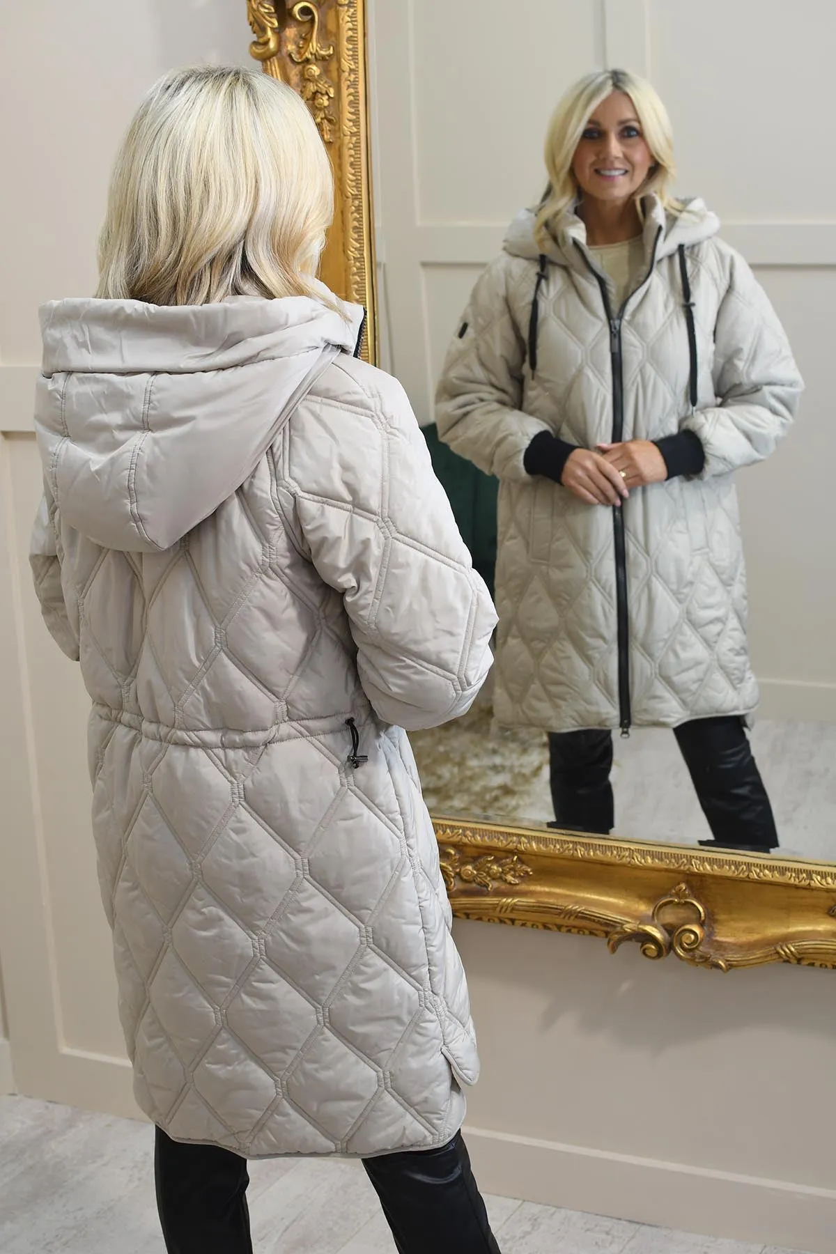 Etage Sand Quilted Coat With Drawstring & Hood-1762 1452 520