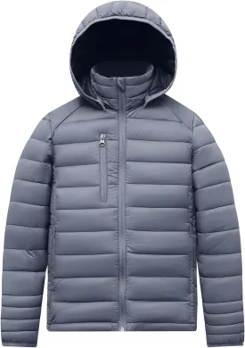 fit space Classic Puffer Jacket for Girl Boy Synthetic Down Jacket Lightweight Winter Warm Coat Padded Quilted Zip-Off Hood