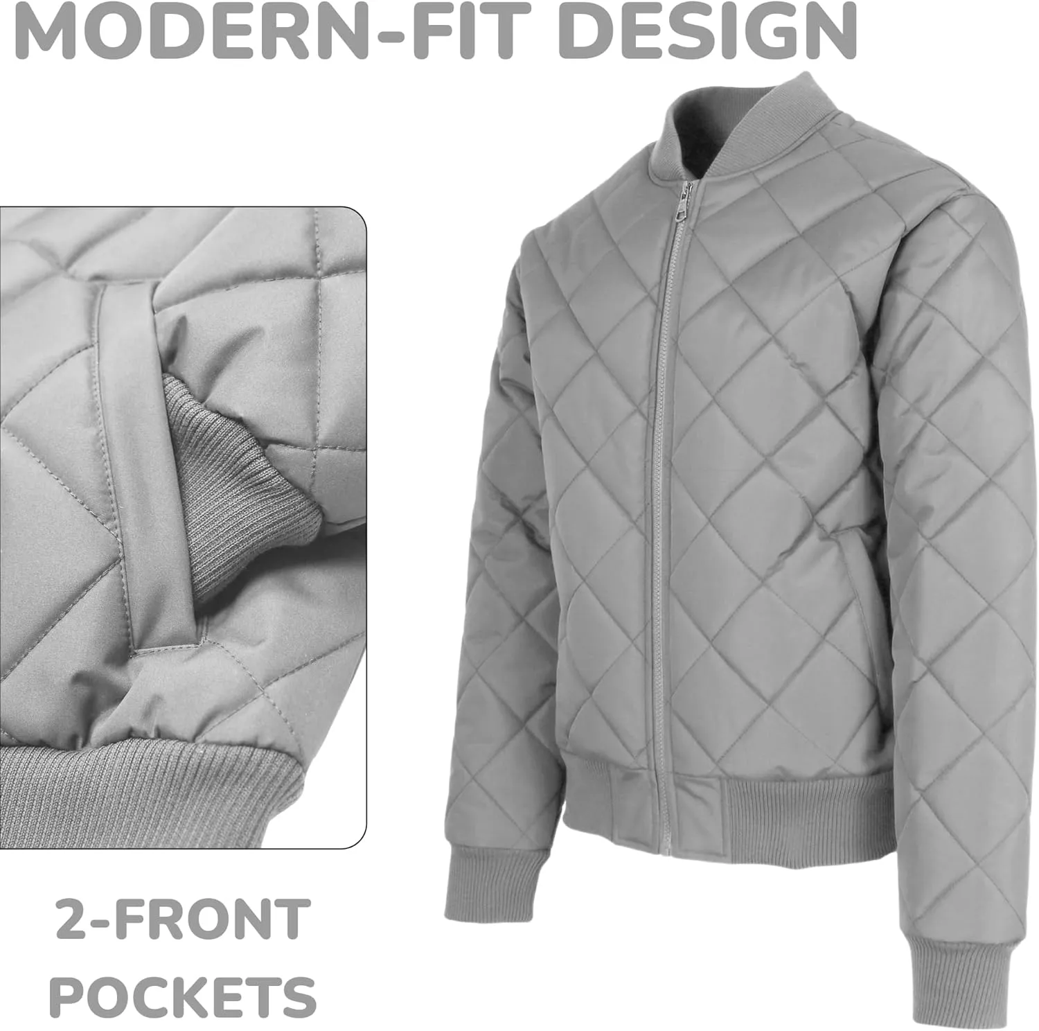 Galaxy by Harvic Men's Heavyweight Dimond Quilted Bomber Jacket Varsity Coat with Pockets (Sizes, S-2XL)