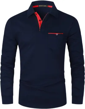 GHYUGR Men's Long Sleeve Polos Contrasting Colors Design Golf T-Shirt Casual Polo Shirts