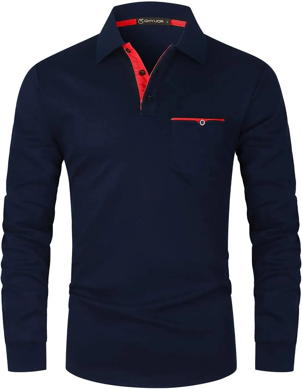 GHYUGR Men's Long Sleeve Polos Contrasting Colors Design Golf T-Shirt Casual Polo Shirts