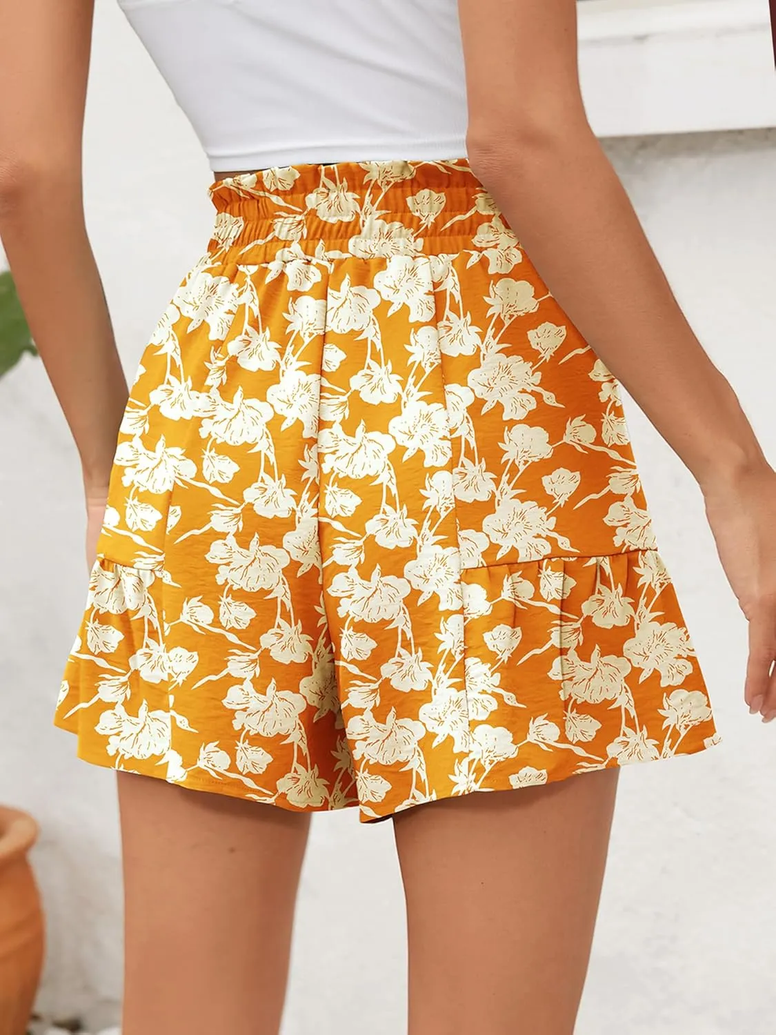 Heymoments Women's Wide Leg Shorts Lightweight High Waisted Adjustable Tie Knot Loose Summer Cute Trousers