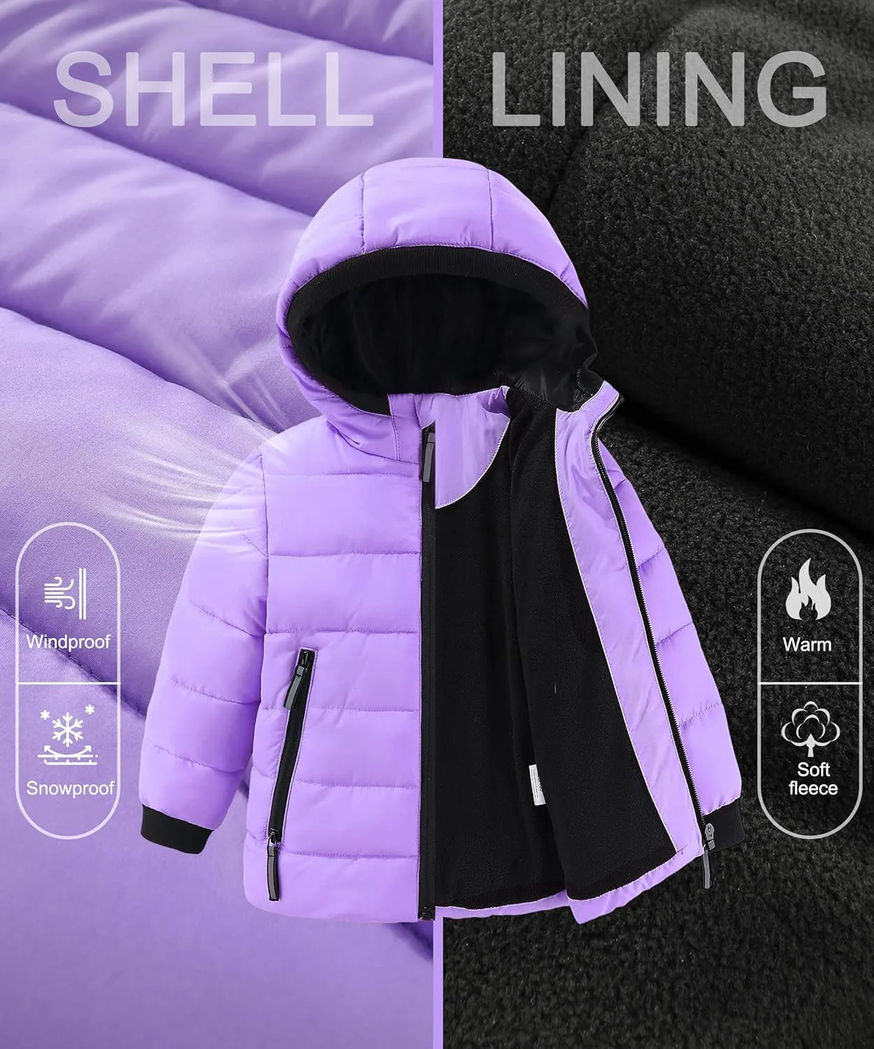 Hiheart Boys Girls Thick Padded Winter Coat Warm Hooded Jacket