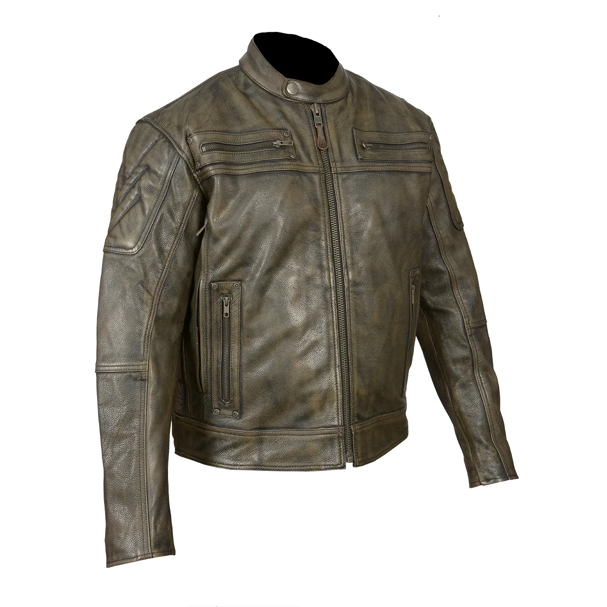 HMM542DB Men's Distressed Brown Padded and Vented Leather Scooter Jacket