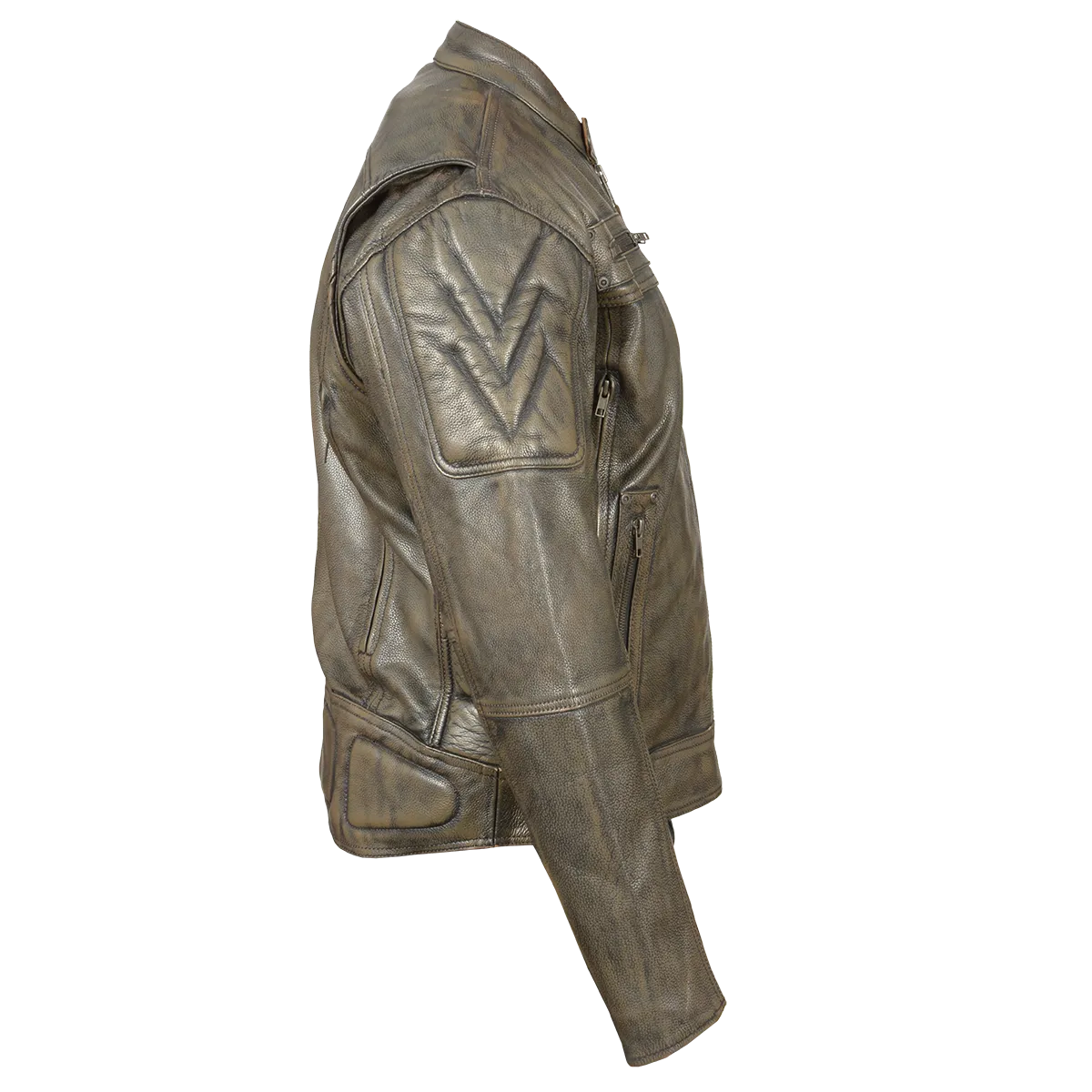 HMM542DB Men's Distressed Brown Padded and Vented Leather Scooter Jacket