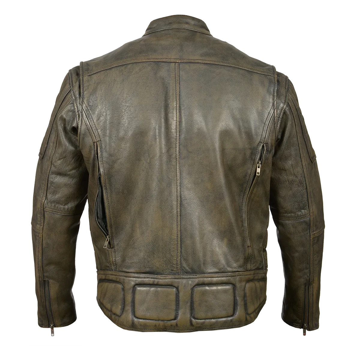 HMM542DB Men's Distressed Brown Padded and Vented Leather Scooter Jacket