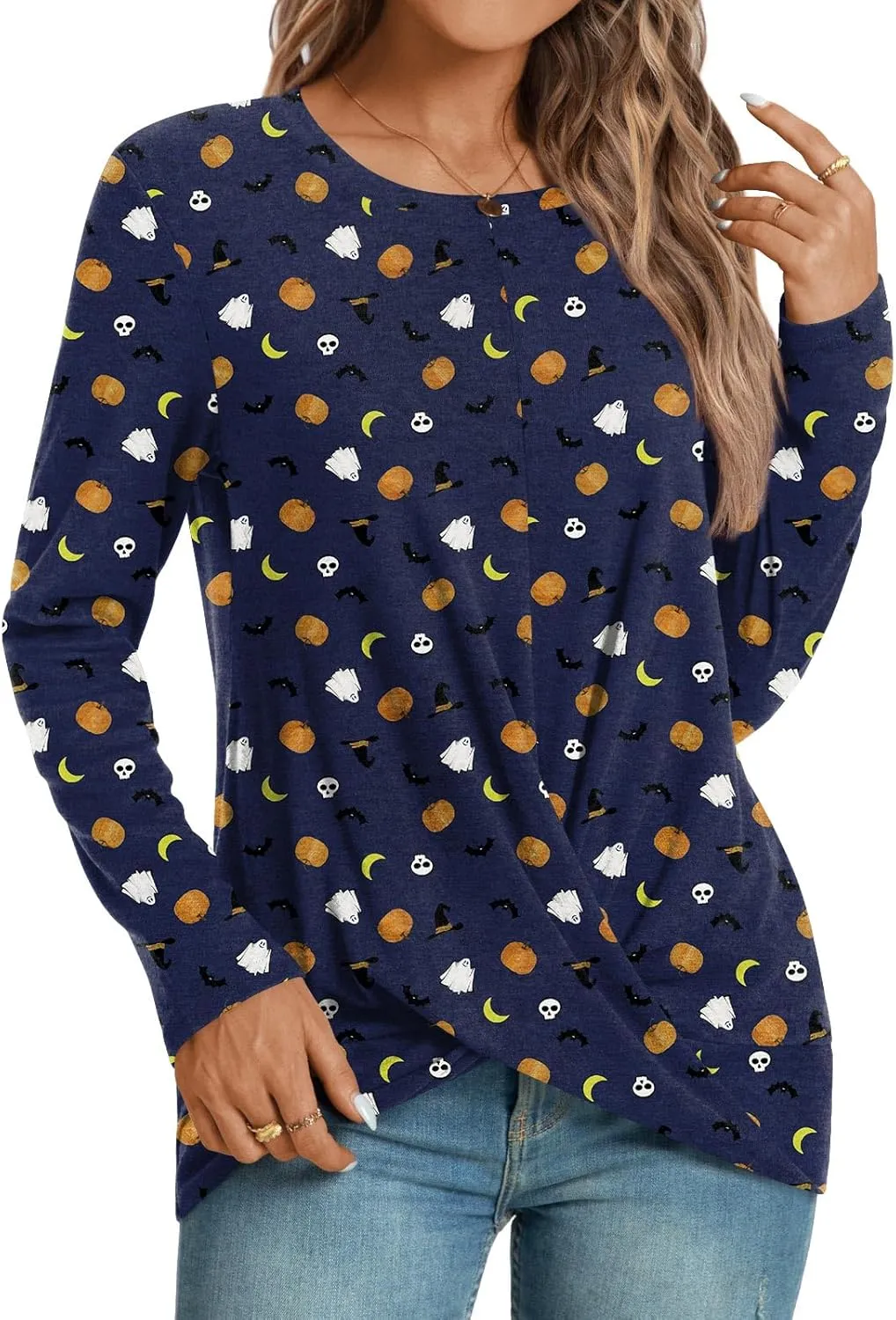 HOTGIFT Women's Long Sleeve Tunic Tops Casual Crewneck T-Shirts Front Twist Top Tee Blouse For Leggings