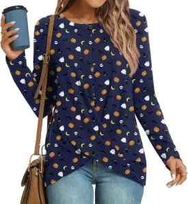 HOTGIFT Women's Long Sleeve Tunic Tops Casual Crewneck T-Shirts Front Twist Top Tee Blouse For Leggings