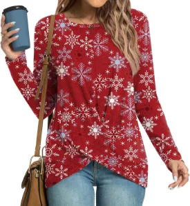 HOTGIFT Women's Long Sleeve Tunic Tops Casual Crewneck T-Shirts Front Twist Top Tee Blouse For Leggings