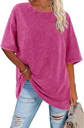 Imily Bela Womens Oversized T Shirts Vintage Cotton Tees Crewneck Short Sleeve Washed Summer Tunic Tops