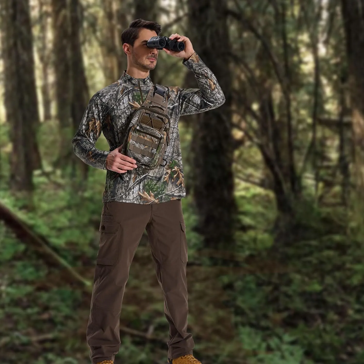 LOOGU Camo Hunting Pants for Men Water-Resistant Quiet & Matte Turkey Hunting Camo Pants for Men with 6 Pockets