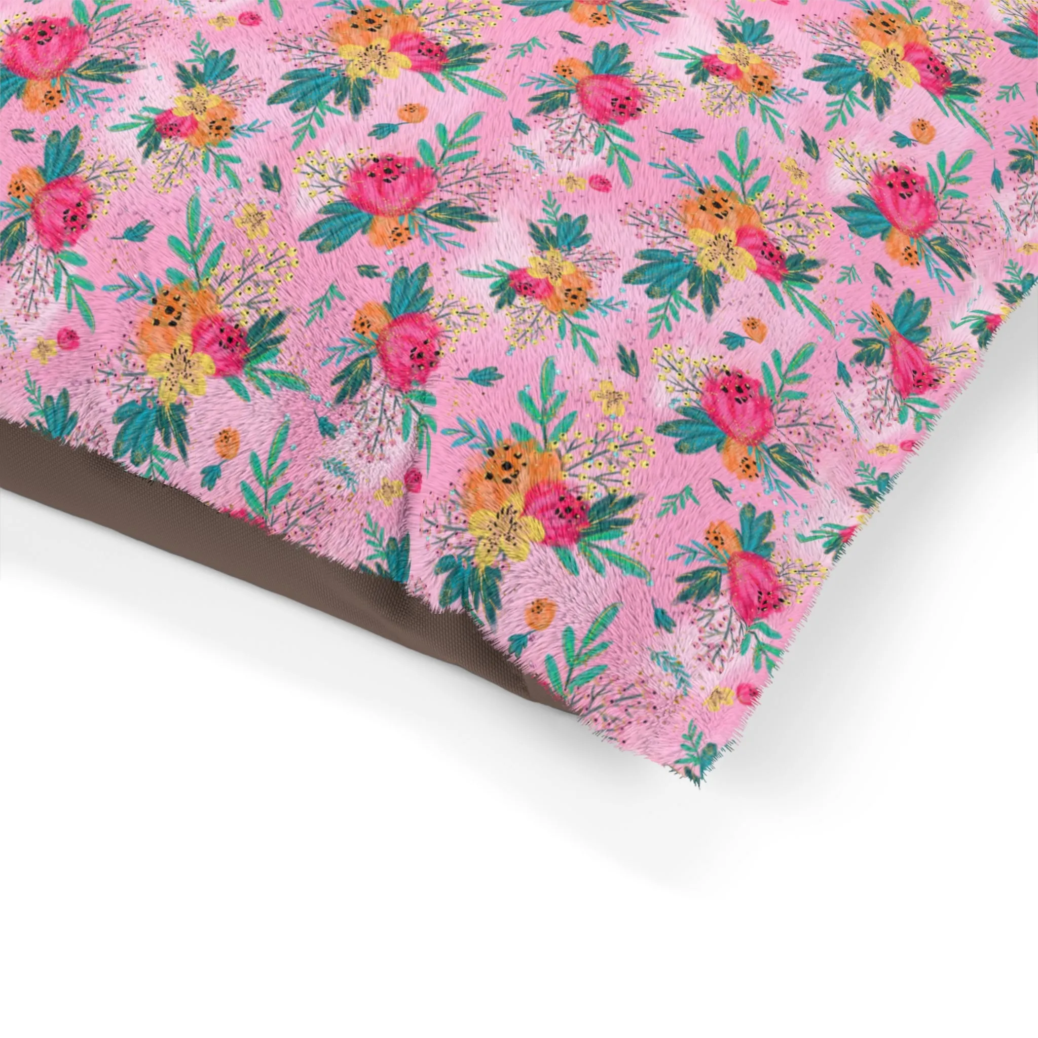 Luxury Pet Bed, feather soft fleece, Australian Floral Pink
