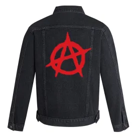 Mens Anarchy Print Graphic Button Up Denim Jacket