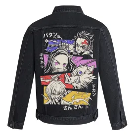 Mens Anime Graphic Button Up Denim Jacket