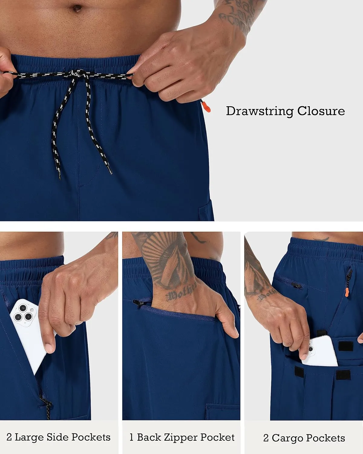 Men's Cargo Shorts Quick Dry Lightweight Stretch Hiking Shorts for Men with 5 Pockets No Lining