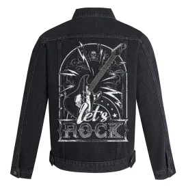 Mens Let's Rock Graphic Button Up Denim Jacket
