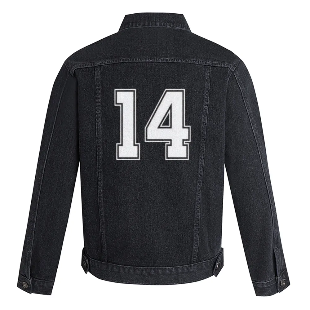 Mens Lucky Number 14 Graphic Button Up Denim Jacket