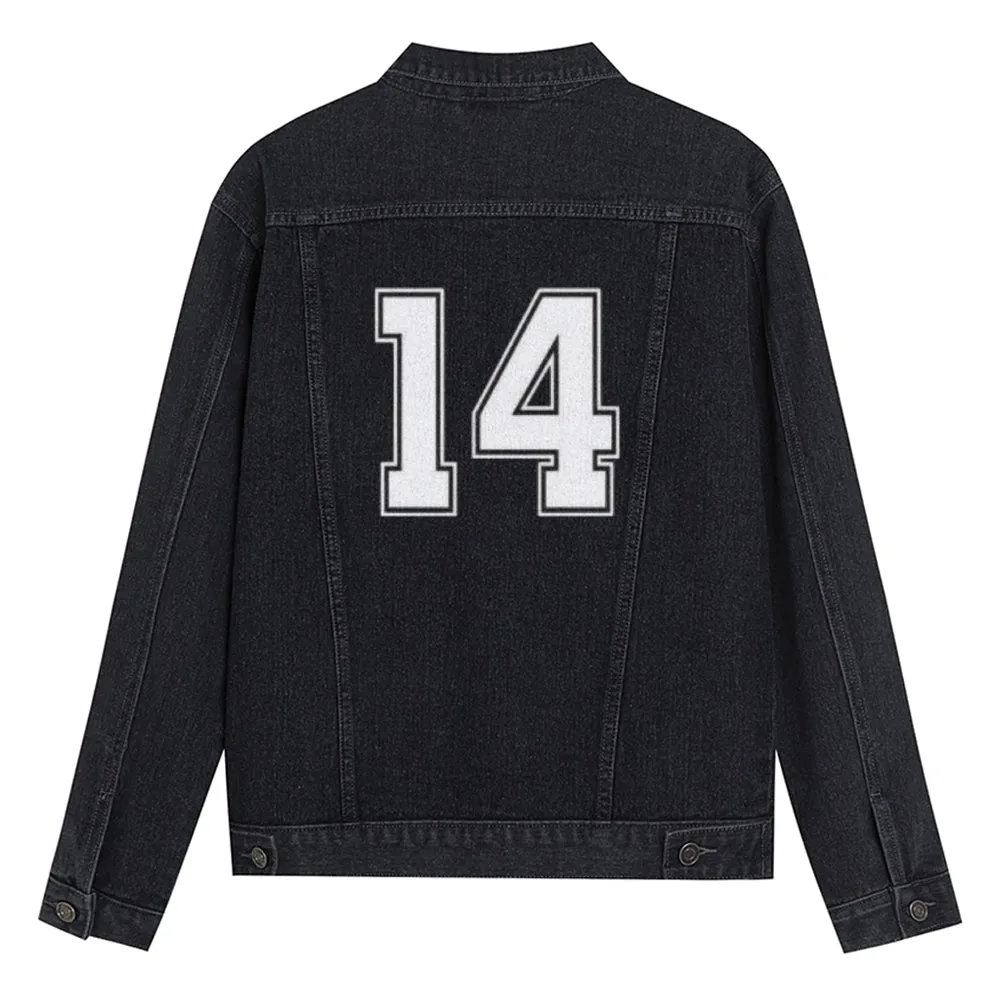 Mens Lucky Number 14 Graphic Button Up Denim Jacket