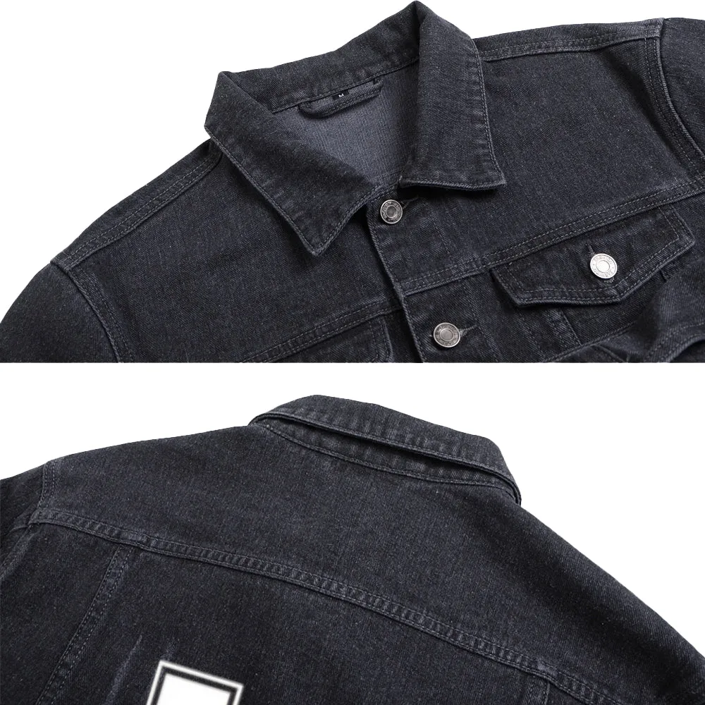 Mens Lucky Number 14 Graphic Button Up Denim Jacket