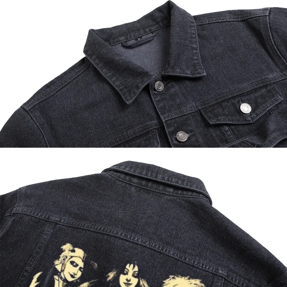 Mens Mystery Girls Graphic Button Up Denim Jacket