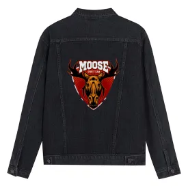 Mens Vintage Cartoon Prints MOOSE SPORT TEAM Denim Jacket