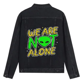 Mens Vintage Cartoon Prints We Are Not Alone Denim Jacket