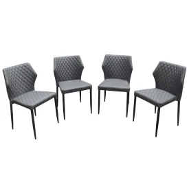 Milo 4-Pack Dining Chairs in Grey Diamond Tufted Leatherette with Black Powder Coat Legs by Diamond Sofa