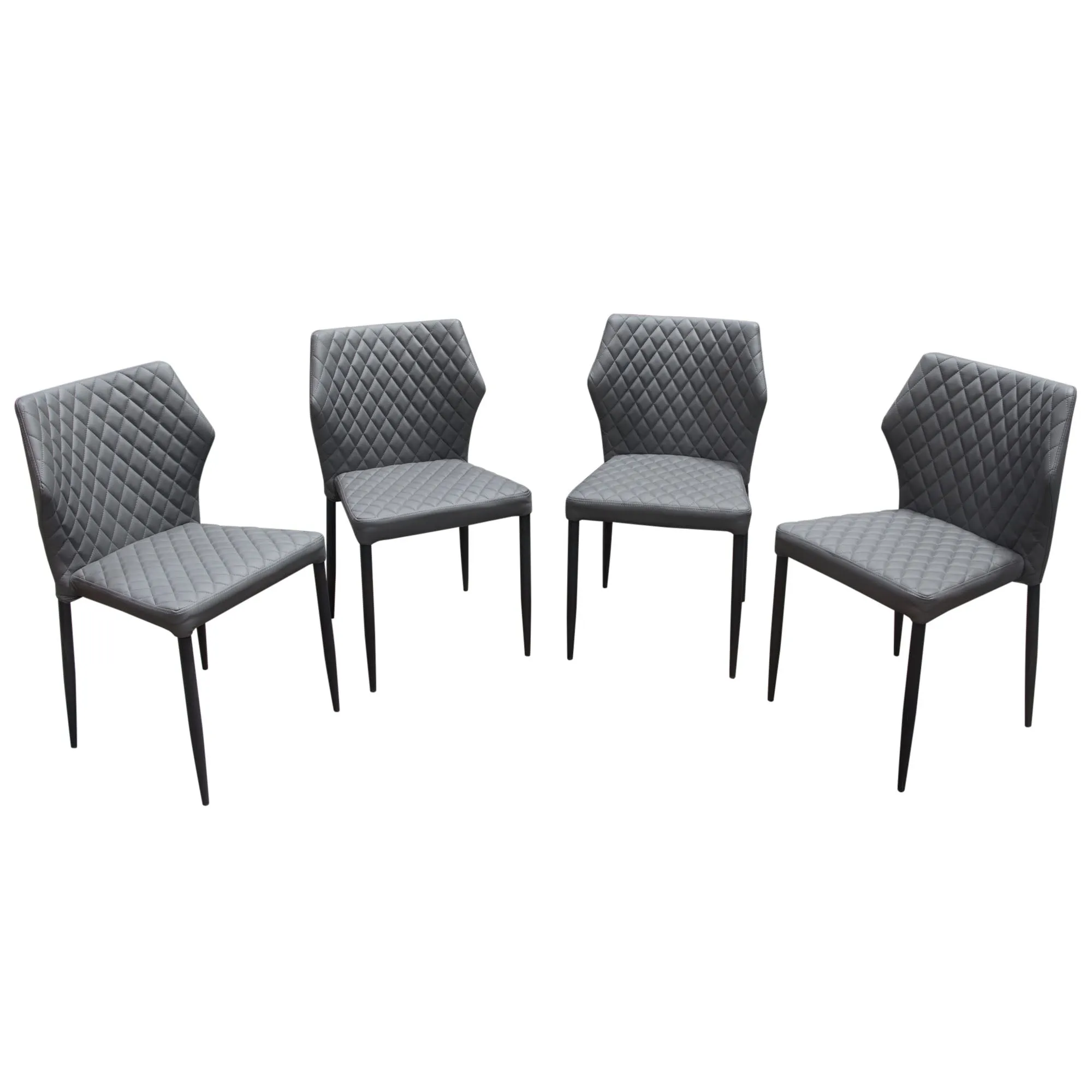 Milo 4-Pack Dining Chairs in Grey Diamond Tufted Leatherette with Black Powder Coat Legs by Diamond Sofa