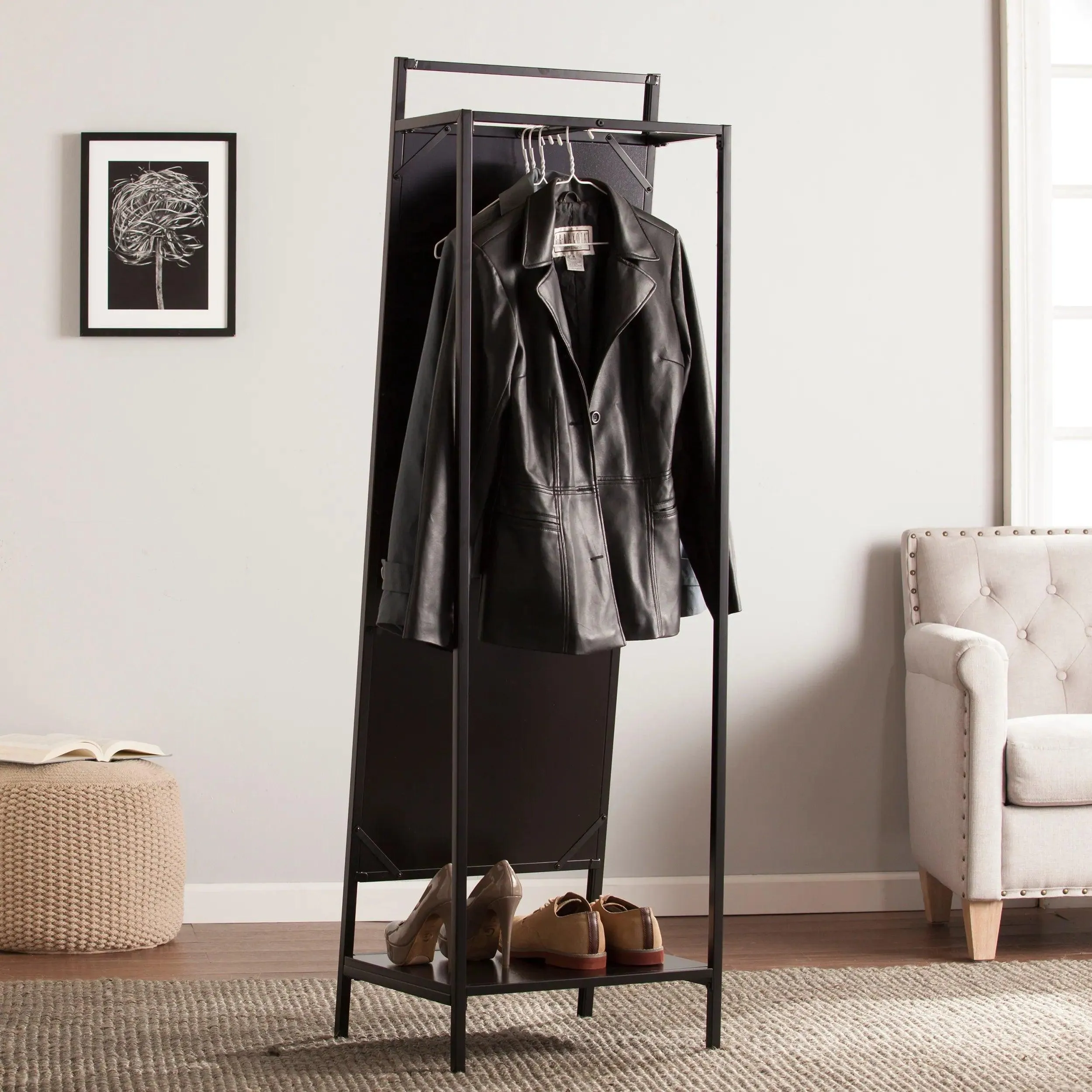 Multi-functional Mirror Stand with Hidden Coat and Shoe RacK