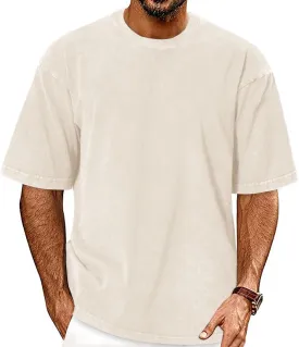 Oversized Tshirts for Men Short Sleeve Vintage Washed Basic Loose Tees