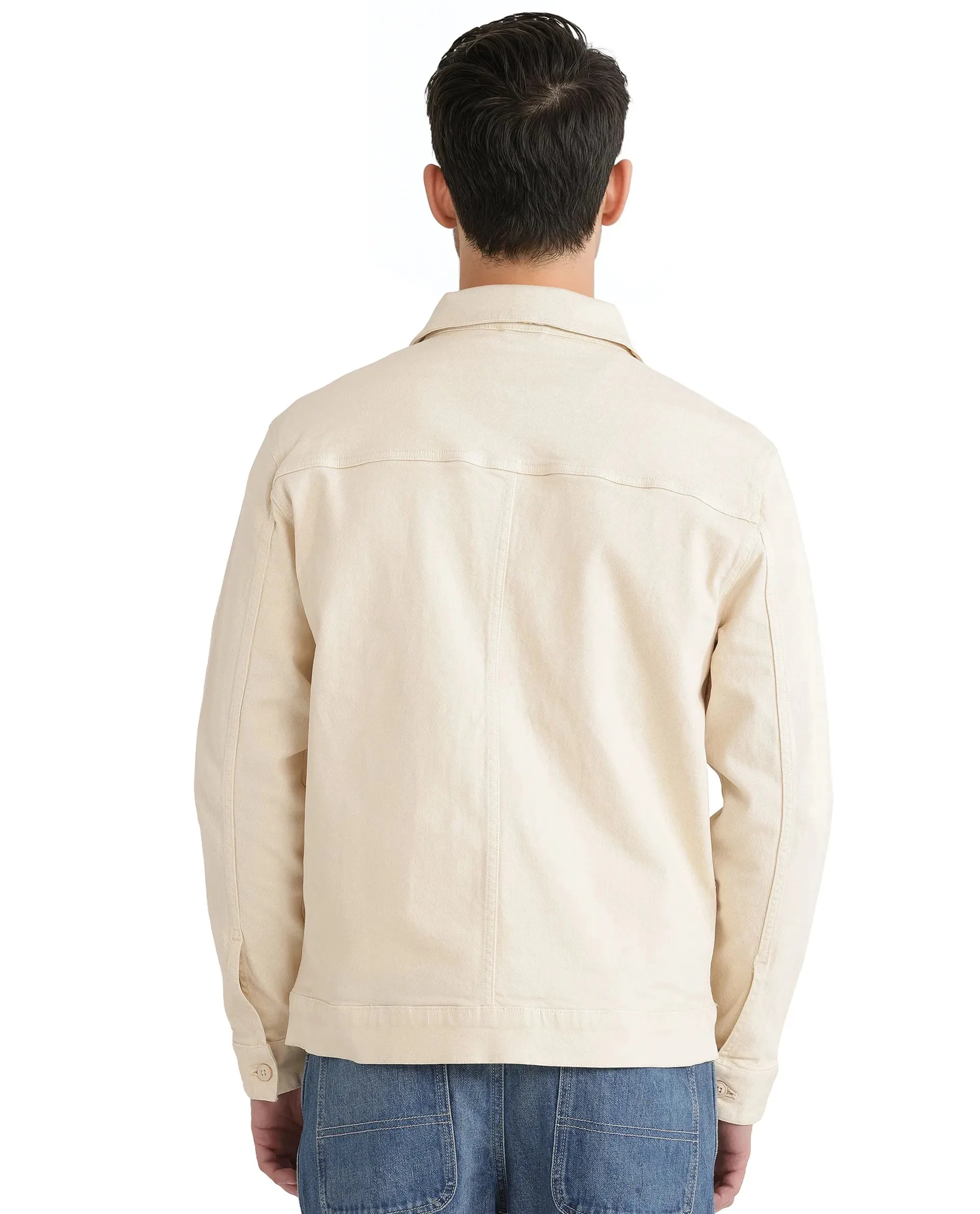 Rare Rabbit Men Volta Off White Cotton Blend Fabric Collared Neck Plain Jacket