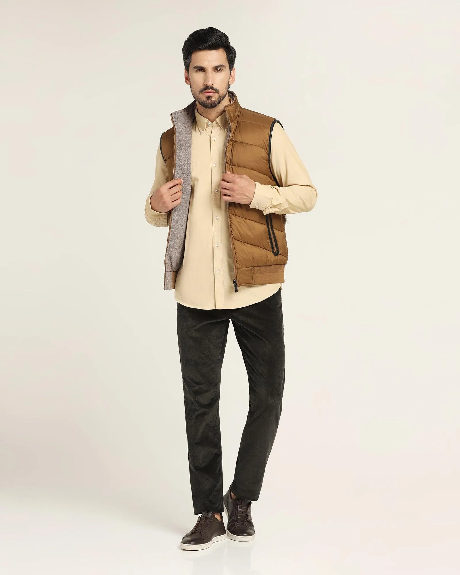 Reversible Burnt Gold Solid Zipper Jacket - Cabe